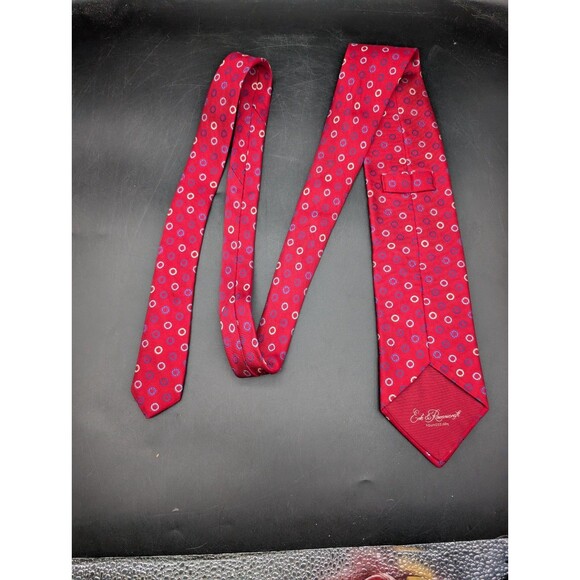 Ede And Ravenscroft Red Blue Circle Pattern Heavy Silk Tie Necktie - Picture 4 of 4